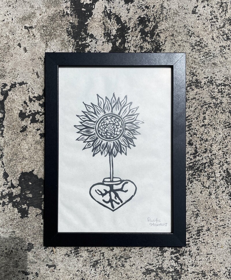 Sunflower Heart linocut print